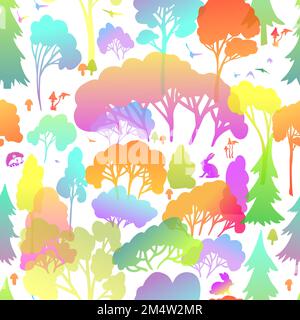 Abstract seamless pattern with autumn forest. Seamless background of colored trees. Vector illustration. Trendy hand drawn textures. Stock Vector