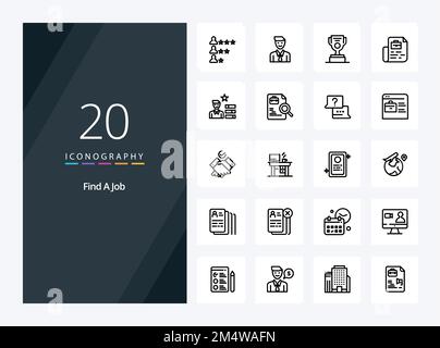 20 Find A Job Outline icon for presentation Stock Vector