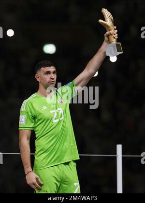 Argentina goalkeeper Emiliano Martinez aka Damian Martinez during the FIFA World  Cup 2022, Semi-final football match between Argentina and Croatia on  December 13, 2022 at Lusail Stadium in Al Daayen, Qatar 