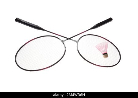 Badminton racket and shuttlecock isolated on white background Stock Photo