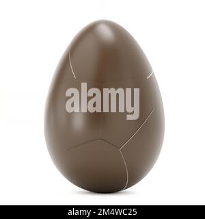 Chocolate egg with cracks. Chocolate egg with a surprise inside on a white background. 3d rendering Stock Photo