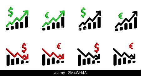 illustration of the dollar euro currency appreciation icon. A money symbol with a trailing up and down arrow. Stock Photo