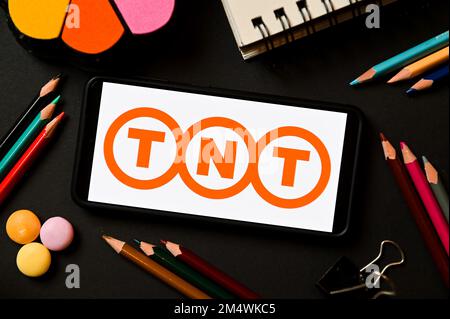 Poland. 17th Dec, 2022. In this photo illustration a TNT logo seen displayed on a smartphone. (Photo by Mateusz Slodkowski/SOPA Images/Sipa USA) Credit: Sipa USA/Alamy Live News Stock Photo