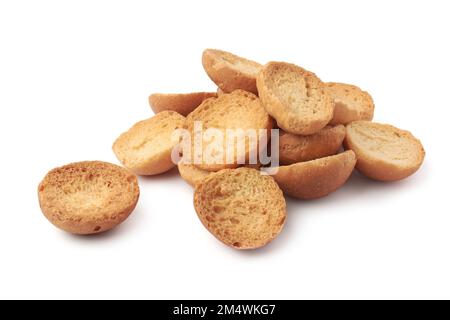 butter cookies, heap of textured crispy cup shaped cookies isolated on white background Stock Photo