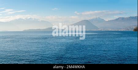 Panoramic view of Lake Maggiore at winter time from Laveno Mombello, Lombardy, Italy Stock Photo