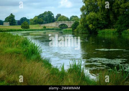 11th September 2022 - Kedleston, UK: The Chatsworth Bridge and Cutler Brook landscaping in the parkland grounds at Kedleston Hall, Derbyshire, UK Stock Photo