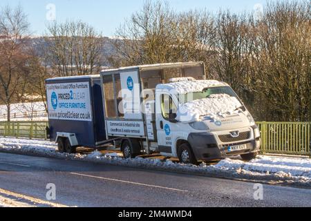 Commercial vehicles & trailer Advertising by parking on the pavement across the Motorway bridge. A nuisance or danger to road and footpath users, restricting busy traffic access in Chorley, UK Highway Code rule 242 states: 'You must not leave your vehicle or trailer in a dangerous position or where it causes any unnecessary obstruction of the road Stock Photo