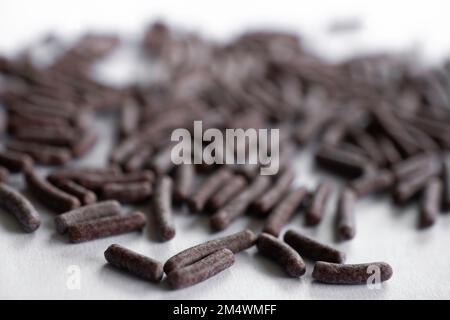 Black chocolate sprinkles (in Dutch: hagelslag or chocolade-hagelslag) are commonly used as a sandwich topping in the Netherlands Stock Photo