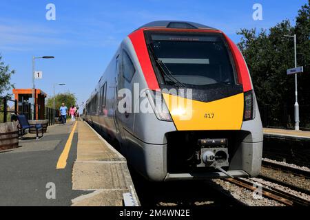 Greateranglia Trains, Class 755 train at Manea station, Cambridgeshire, England Stock Photo