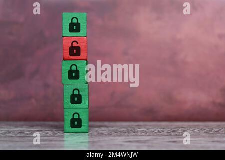 Padlock icon lock and unlock. Security breach, hacker attack, data leakage unauthorized access concept Stock Photo