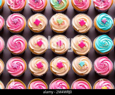 Various colored cupcakes with decorations, cupcake party, birthday party,  cupcake tower, cupcake box, cupcake topper, cupcake stand, cupcake wrapper  Stock Photo - Alamy