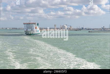 Irish Ferries Ship Isle of Inishmore leaving Calais Harbour, Calais, France Stock Photo