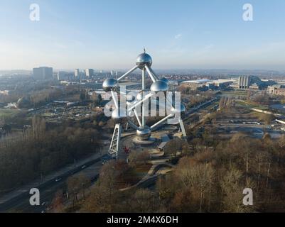 Brussels, 17th of December 2022, Belgium. The Atomium is a monument in the Heysel Park in Brussels. steel construction consisting of nine spheres Stock Photo