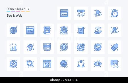 25 Seo  Web Blue icon pack Stock Vector