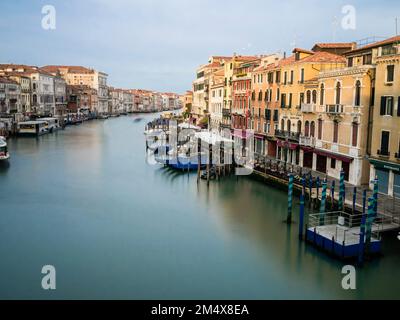 Early morning on the Grand Canal viewed from Rialto Bridge, Venice, Italy Stock Photo