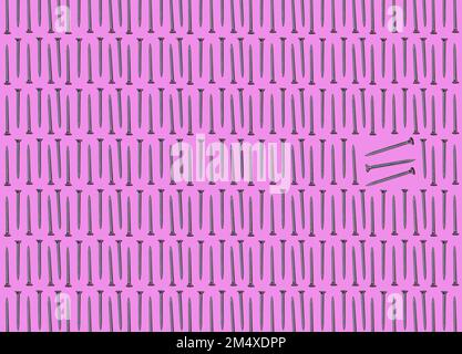Pattern of rows of screws with few standing out Stock Photo