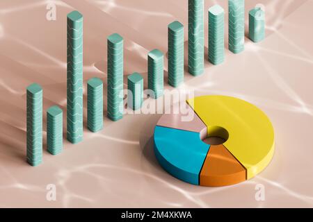 Multi colored pie chart by bar graphs Stock Photo