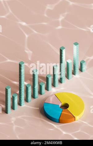Graph diagram by multi colored pie chart Stock Photo
