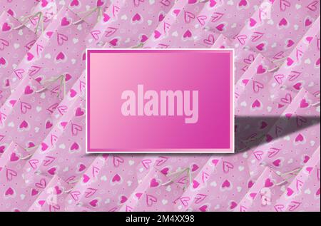 pink bags with hearts as background, a card as copy space, creative holiday love design Stock Photo
