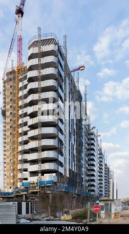 Valencia, Spain - December 19, 2021: Buildings under construction in new neighborhoods of the city Stock Photo