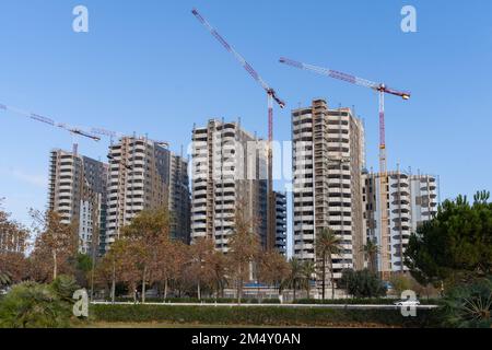 Valencia, Spain - December 19, 2021: Buildings under construction in new neighborhoods of the city Stock Photo