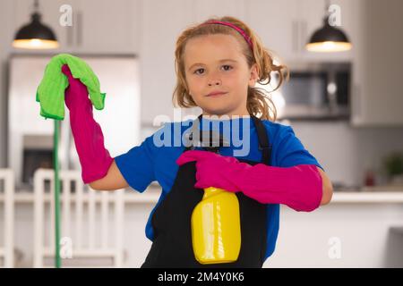 Child Use Duster and Gloves for Cleaning. Funny Child Mopping House.  Cleaning Accessory, Cleaning Supplies Stock Photo - Image of cleaning,  little: 268728606