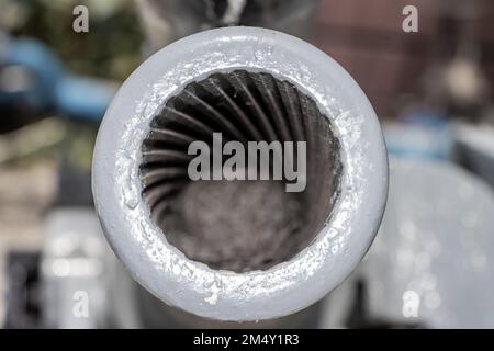 The barrel of the cannon aims front Stock Photo