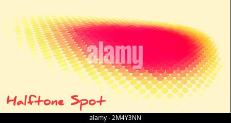 Abstract perspective saturated red spot with halftone effect on yellow background. Vector graphic pattern Stock Vector