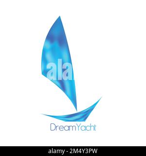 Dream Yacht logo template with blue sailboat. Simple vector graphic logotype Stock Vector