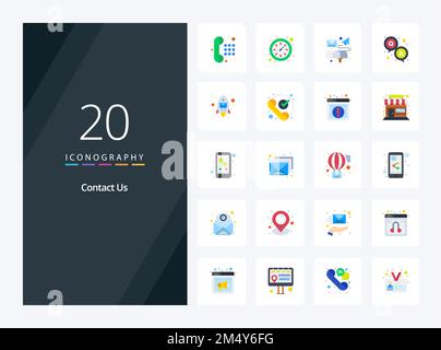 20 Contact Us Flat Color icon for presentation Stock Vector