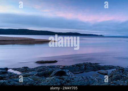 Dawn skies over the Michipicoten River, Rock Island Lodge, Wawa, Ontario, Canada Stock Photo