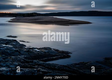 Dawn skies over the Michipicoten River, Rock Island Lodge, Wawa, Ontario, Canada Stock Photo