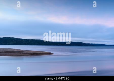 Dawn skies over the Michipicoten River, Rock Island Lodge, Wawa, Ontario, Canada Stock Photo