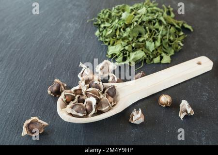 Organic moringa seeds - Moringa oleifera Stock Photo