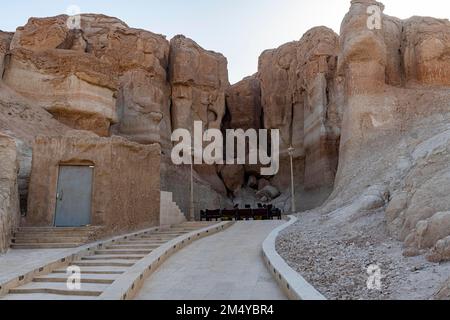 Entrance to the Al Qarah mountain, Unesco site Al Ahsa Oasis, Hofuf, Kingdom of Saudi Arabia Stock Photo