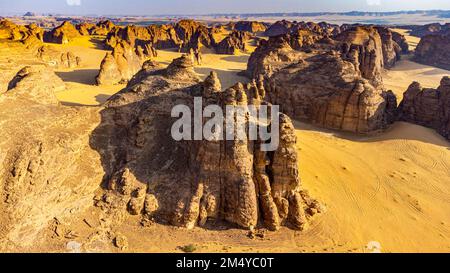 Aerial of a sandstone canyon, Al Ula, Kingdom of Saudi Arabia Stock Photo