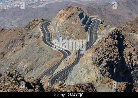 Al Hada road inbetween the mountains, Taif, Kingdom of Saudi Arabia Stock Photo