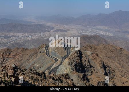 Al Hada road inbetween the mountains, Taif, Kingdom of Saudi Arabia Stock Photo