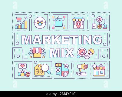 Marketing mix word concepts light blue banner Stock Vector