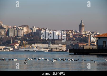 View of the Galata Tower from the Golden Horn of Istanbul Stock Photo