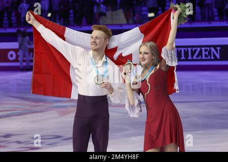 Gold Medal Nadiia Bashynska / Peter Beaumont (Can) of Junior Ice Dance at Grand Prix of Figure Skating Final Torino 2022 (Italy) Stock Photo