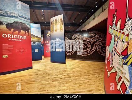 Entrance to the Origins Gallery with educations exhibits and artwork in the First Americans Museum in Oklahoma City, Oklahoma Stock Photo