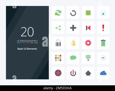 20 Basic Ui Elements Flat Color icon for presentation Stock Vector