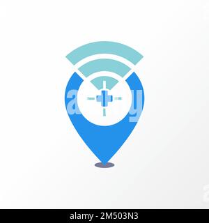 location and wifi signal with plus cross or emergency image graphic icon logo design abstract concept vector stock. Can be used as a health or place Stock Vector