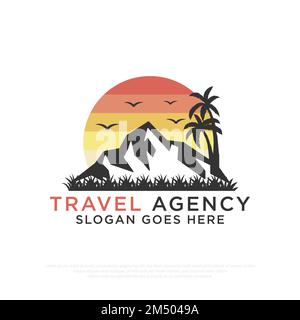 Nature Park Travel Agency logo design with Mountain Outdoor adventure vector illustration template Stock Vector