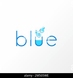 Letter or word Blue sans serif writing font with laboratory bottle and water graphic icon logo design concept vector stock. related to chemistry Stock Vector