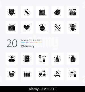 20 Pharmacy Solid Glyph icon Pack like natural herbal online medicine liquid Stock Vector