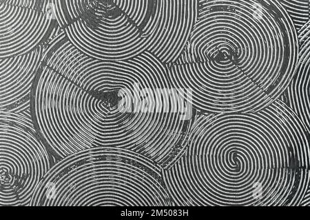 Spiral texture on gray plaster, unique handmade pattern. Stock Photo