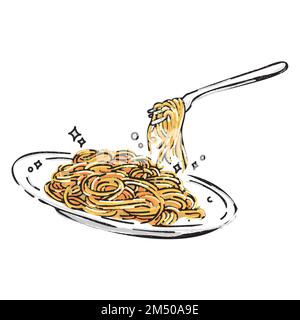 spaghetti dish hand drawn painting style vector illustration isolated on white background Stock Vector