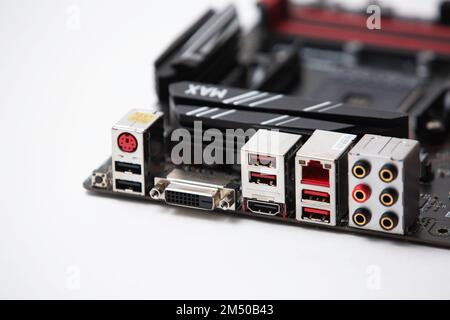 A Closeup of MSI in a computer motherboard isolated on a white background Stock Photo